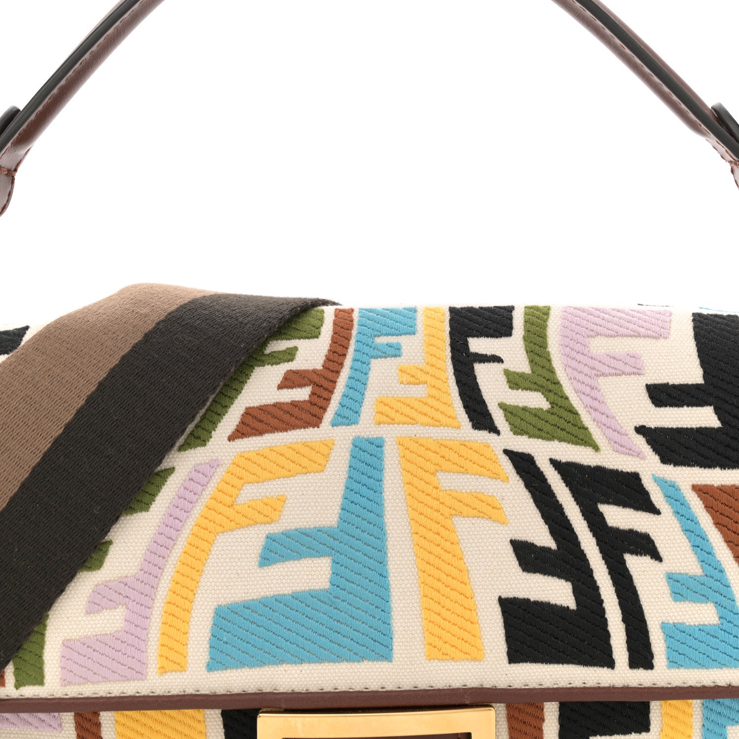 Fendi X SARA COLEMAN Canvas Vitello King Seta FF Fish Eye Embroidered Baguette Grezzo Multicolor Ghianda 8 of 11
