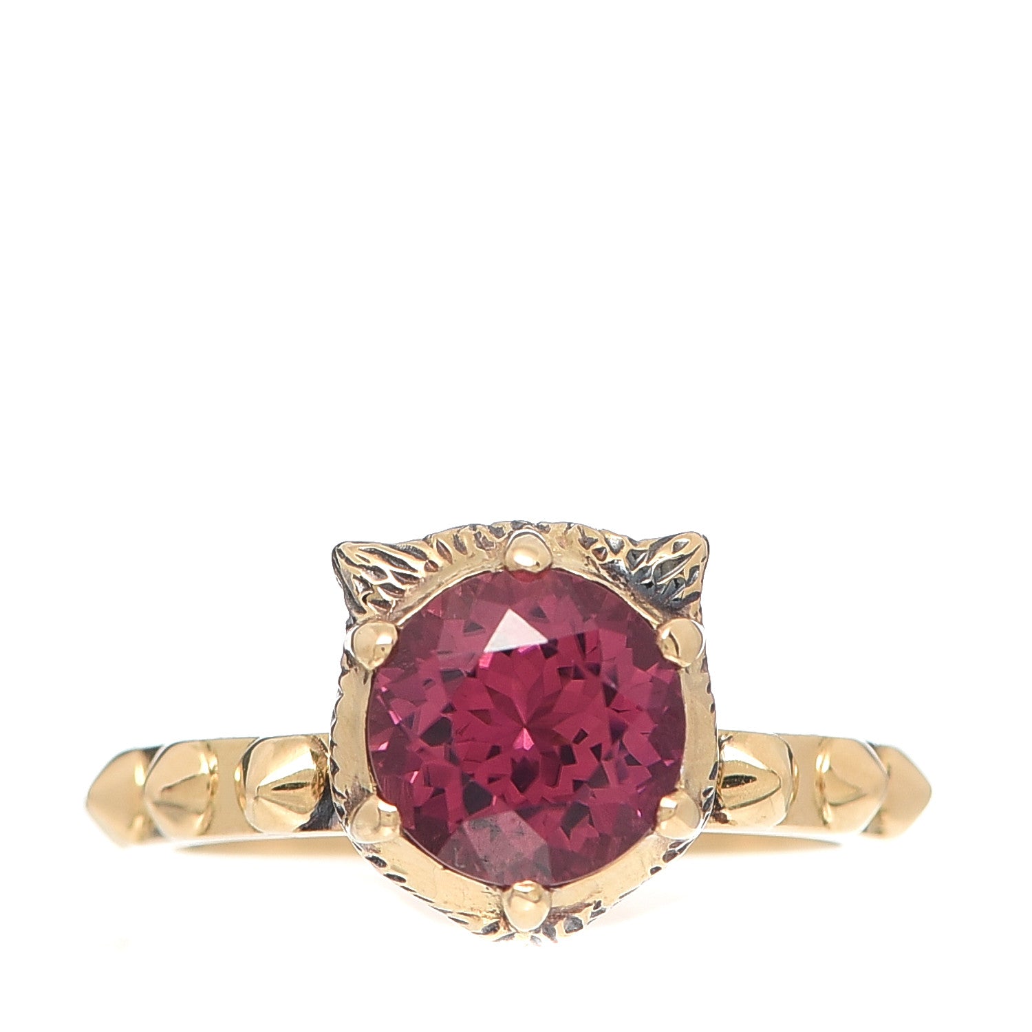 Gucci 18K Yellow Gold Pink Tourmaline Le Marché Des Merveilles Feline Ring 53 6.25 1 of 6