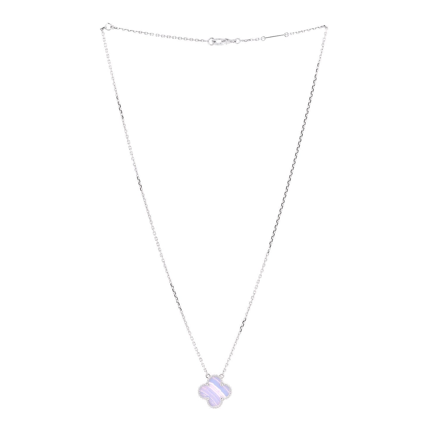 18K White Gold Chalcedony Vintage Alhambra Pendant Necklace