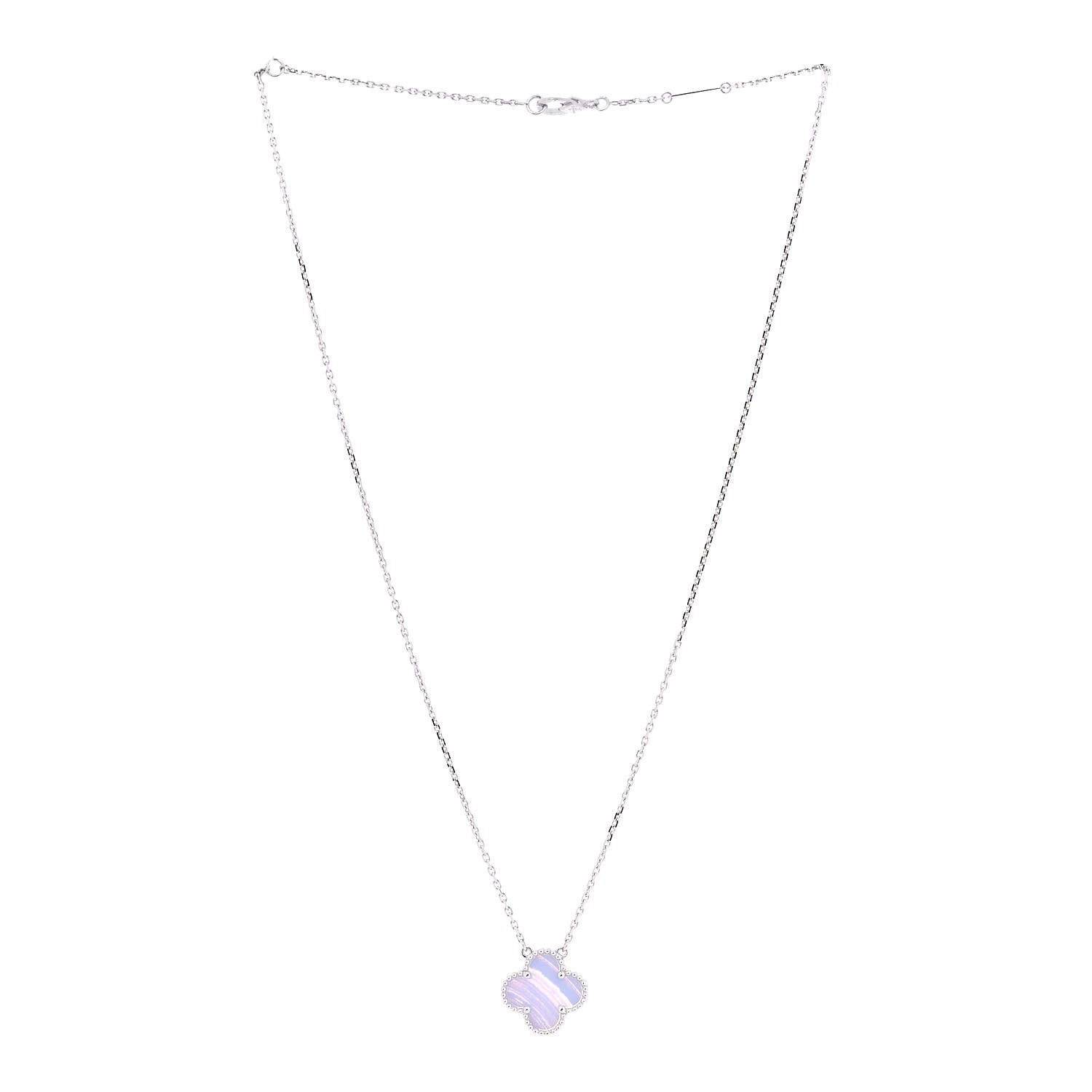 Van Cleef & Arpels 18K White Gold Chalcedony Vintage Alhambra Pendant Necklace 2 of 7