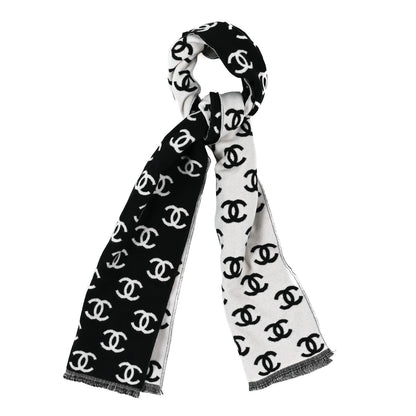 Chanel Wool Cashmere CC Scarf Black White 1 of 3