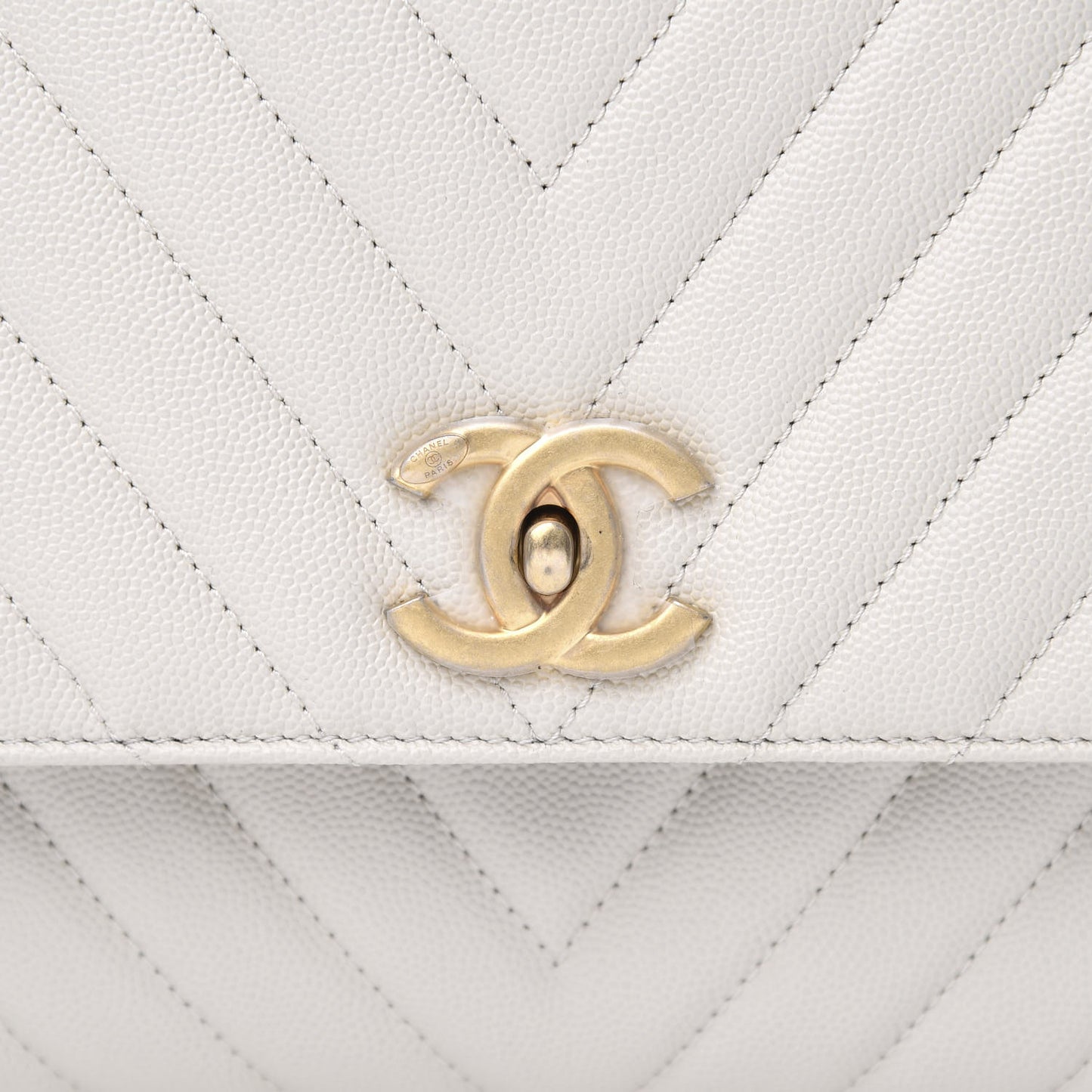 Caviar Lizard Chevron Quilted Small Coco Handle Flap Ivory