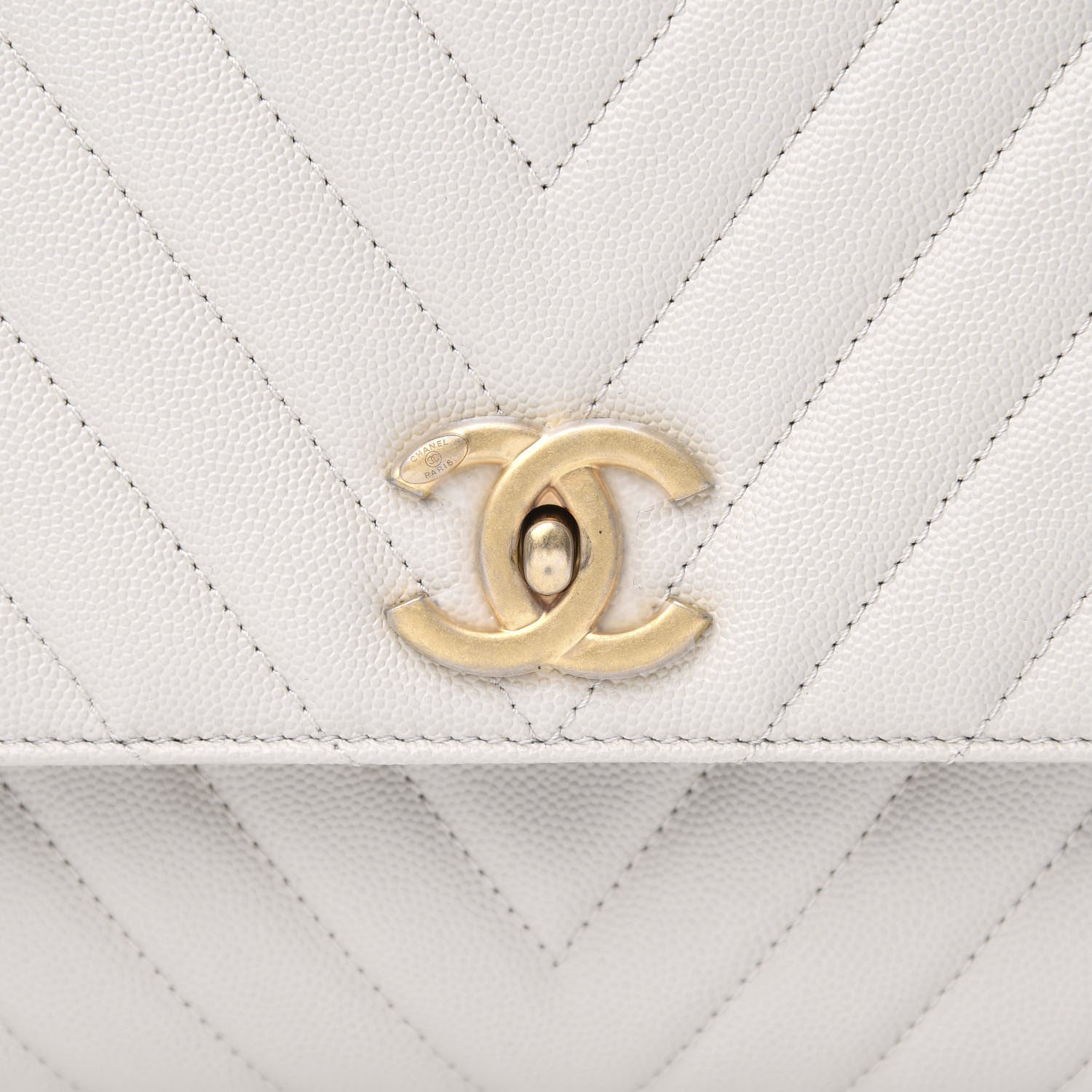 Chanel Caviar Lizard Chevron Quilted Small Coco Handle Flap Ivory 9 of 11