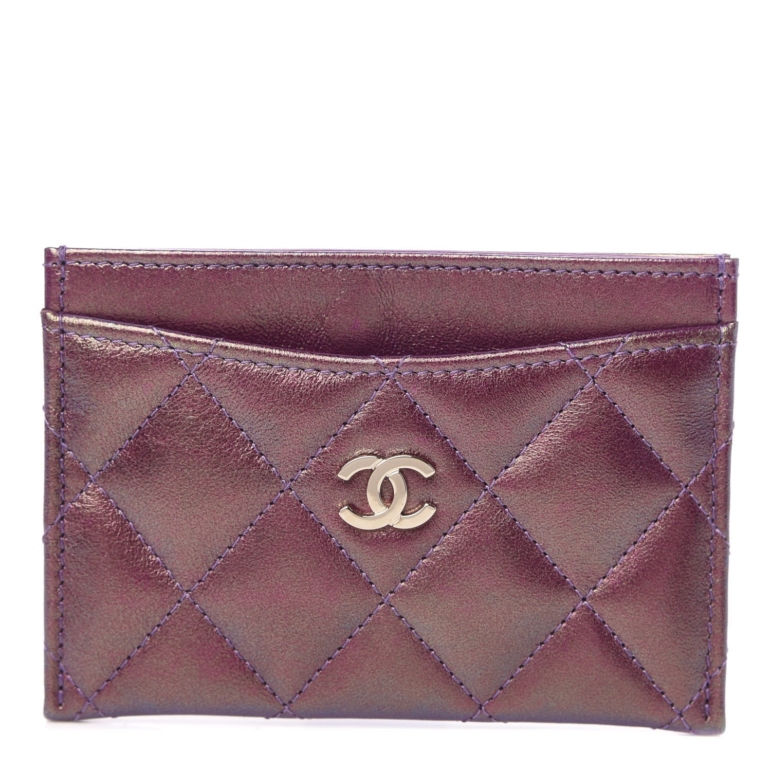 Chanel Iridescent Lambskin Quilted Card Holder Purple 1 of 9