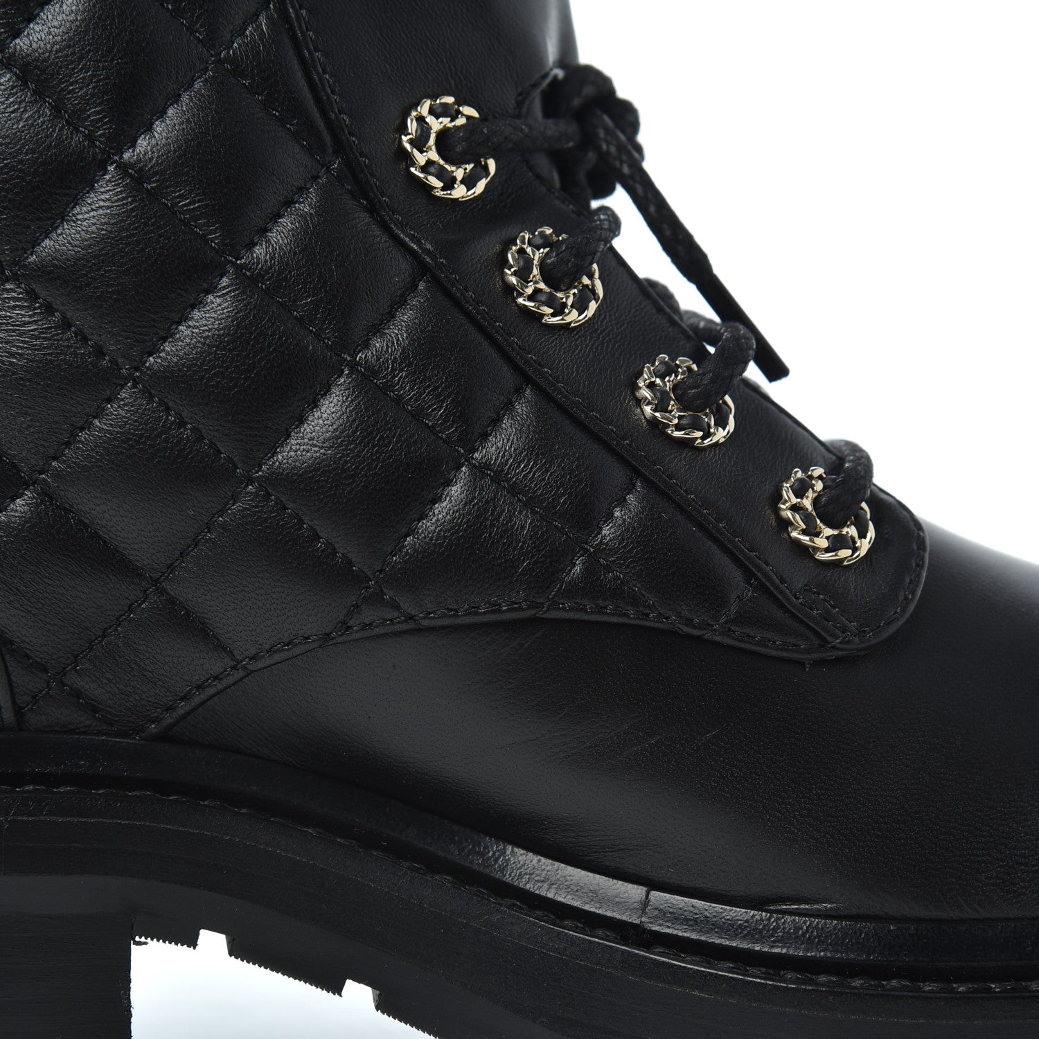 Chanel Shiny Lambskin Quilted Lace Up Combat Boots 36.5 Black 16 of 17