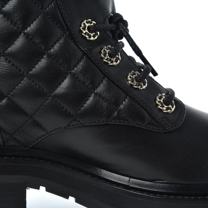 Chanel Shiny Lambskin Quilted Lace Up Combat Boots 36.5 Black 16 of 17