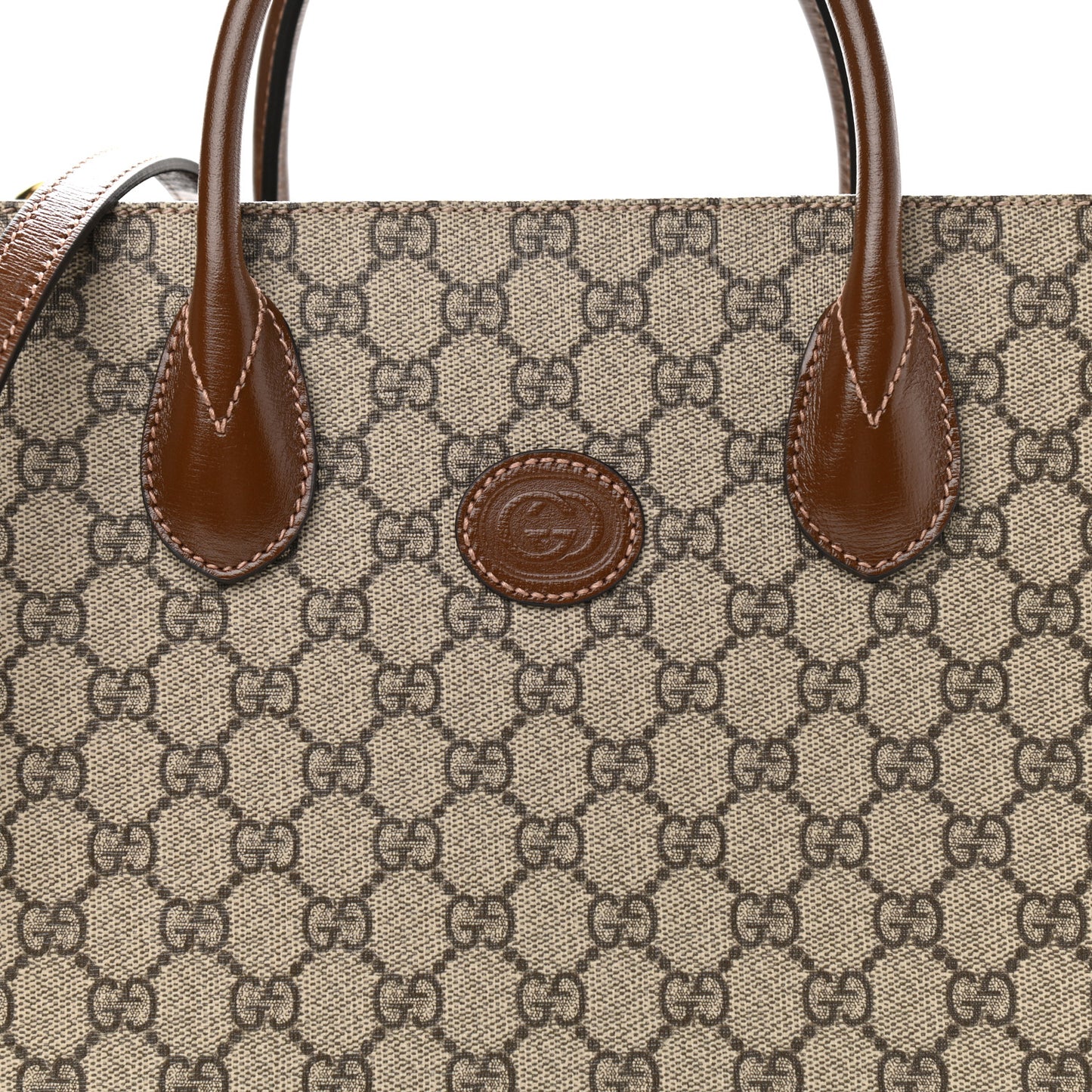 GG Supreme Monogram Azalea Calfskin Small Retro Interlocking G Tote Bag Beige Ebony Brown Sugar