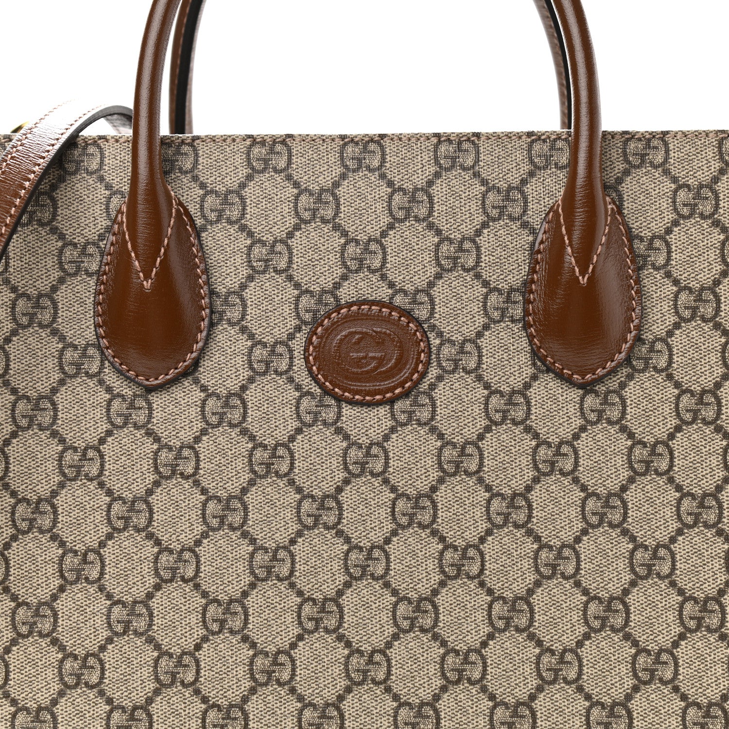 Gucci GG Supreme Monogram Azalea Calfskin Small Retro Interlocking G Tote Bag Beige Ebony Brown Sugar 8 of 10