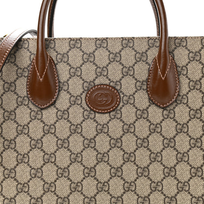 Gucci GG Supreme Monogram Azalea Calfskin Small Retro Interlocking G Tote Bag Beige Ebony Brown Sugar 8 of 10