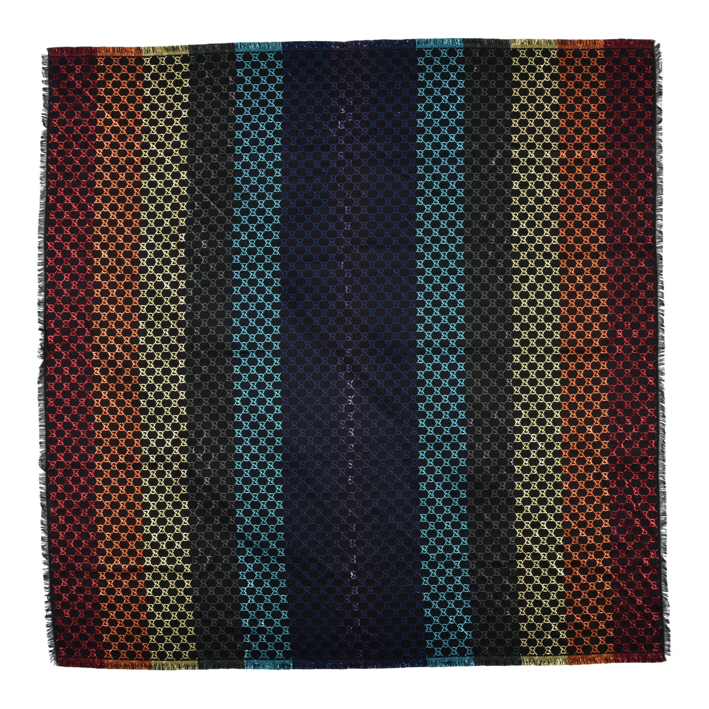 Viscose Cotton Silk Jacquard GG Monogram Shiny Summer Square Shawl Black Multicolor