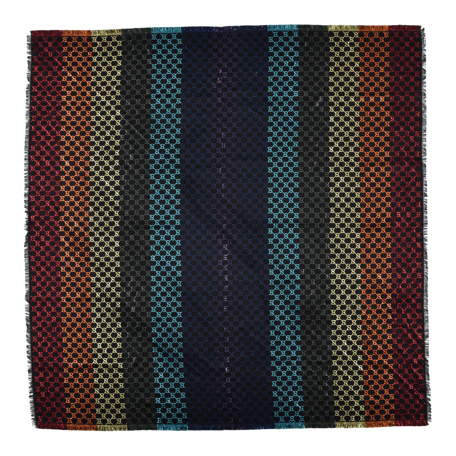 Gucci Viscose Cotton Silk Jacquard GG Monogram Shiny Summer Square Shawl Black Multicolor 1 of 4