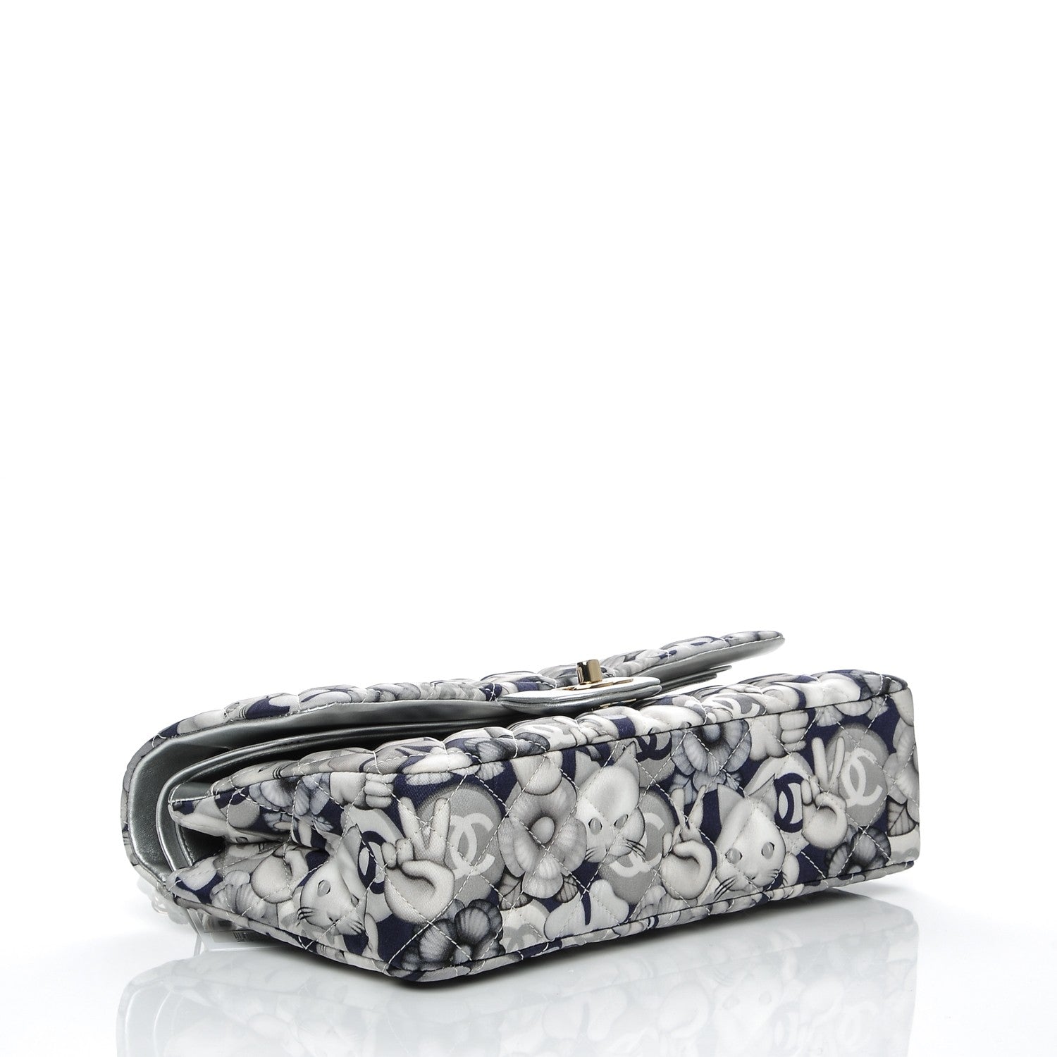 Chanel Nylon Quilted Medium Cat Emoticon Double Flap Navy Grey Ecru 4 of 8