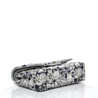 Chanel Nylon Quilted Medium Cat Emoticon Double Flap Navy Grey Ecru 4 of 8