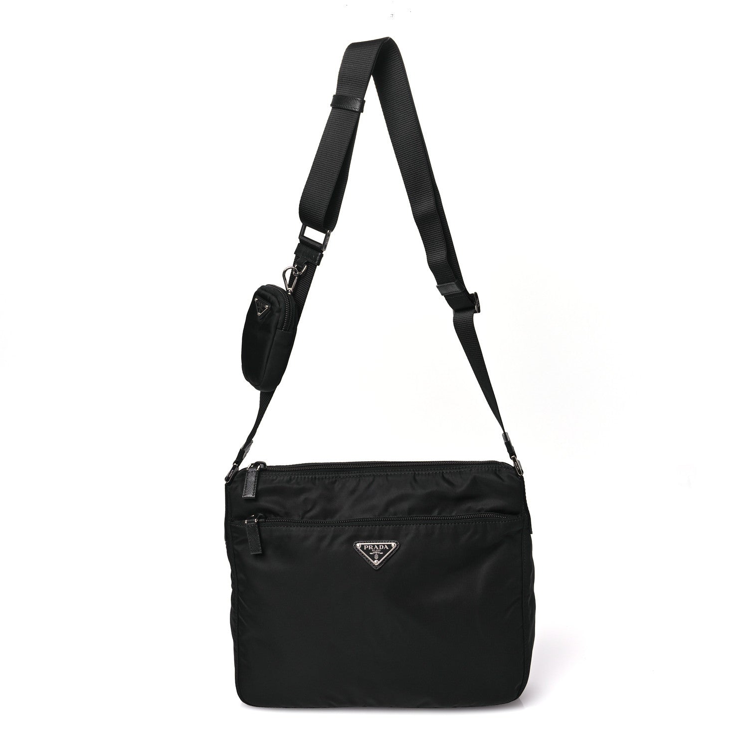 Prada Re-Nylon Vela Saffiano Pocket Double Zip Messenger Bag Black 1 of 10