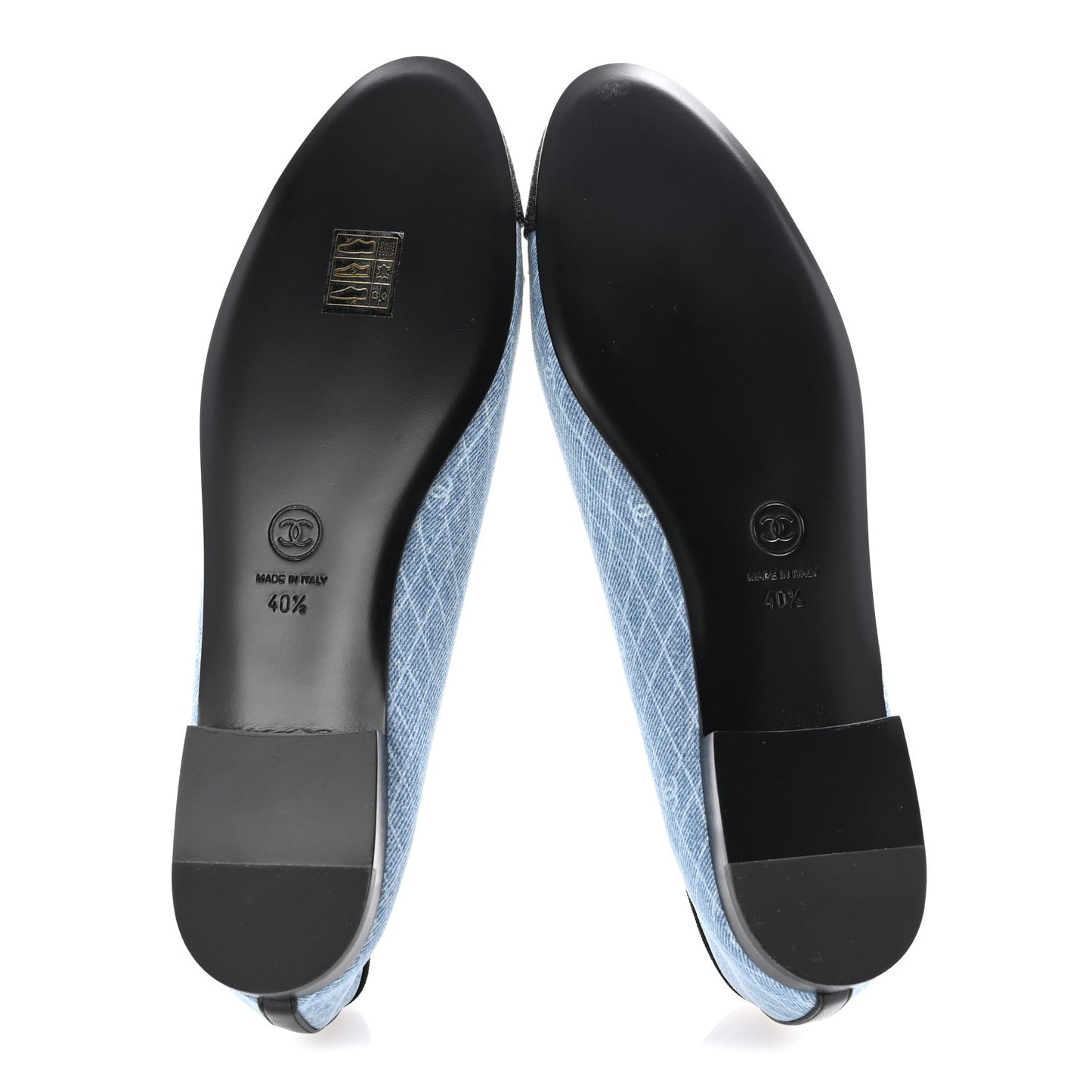 Denim Printed Quilt CC Cap Toe Ballerina Flats 40.5 Light Blue Dark Grey