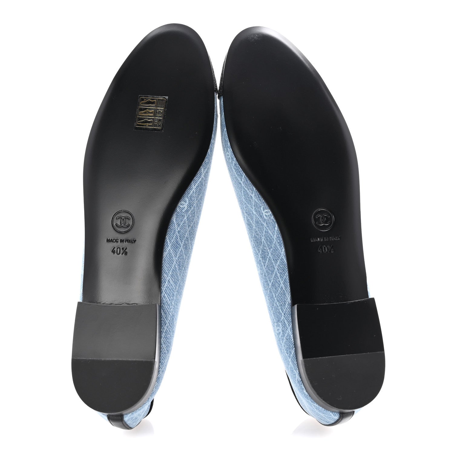 Chanel Denim Printed Quilt CC Cap Toe Ballerina Flats 40.5 Light Blue Dark Grey 6 of 10
