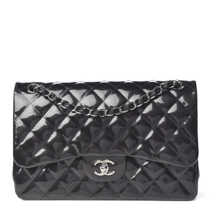 Chanel Striated Patent Quilted Jumbo Double Flap Black 1 of 16