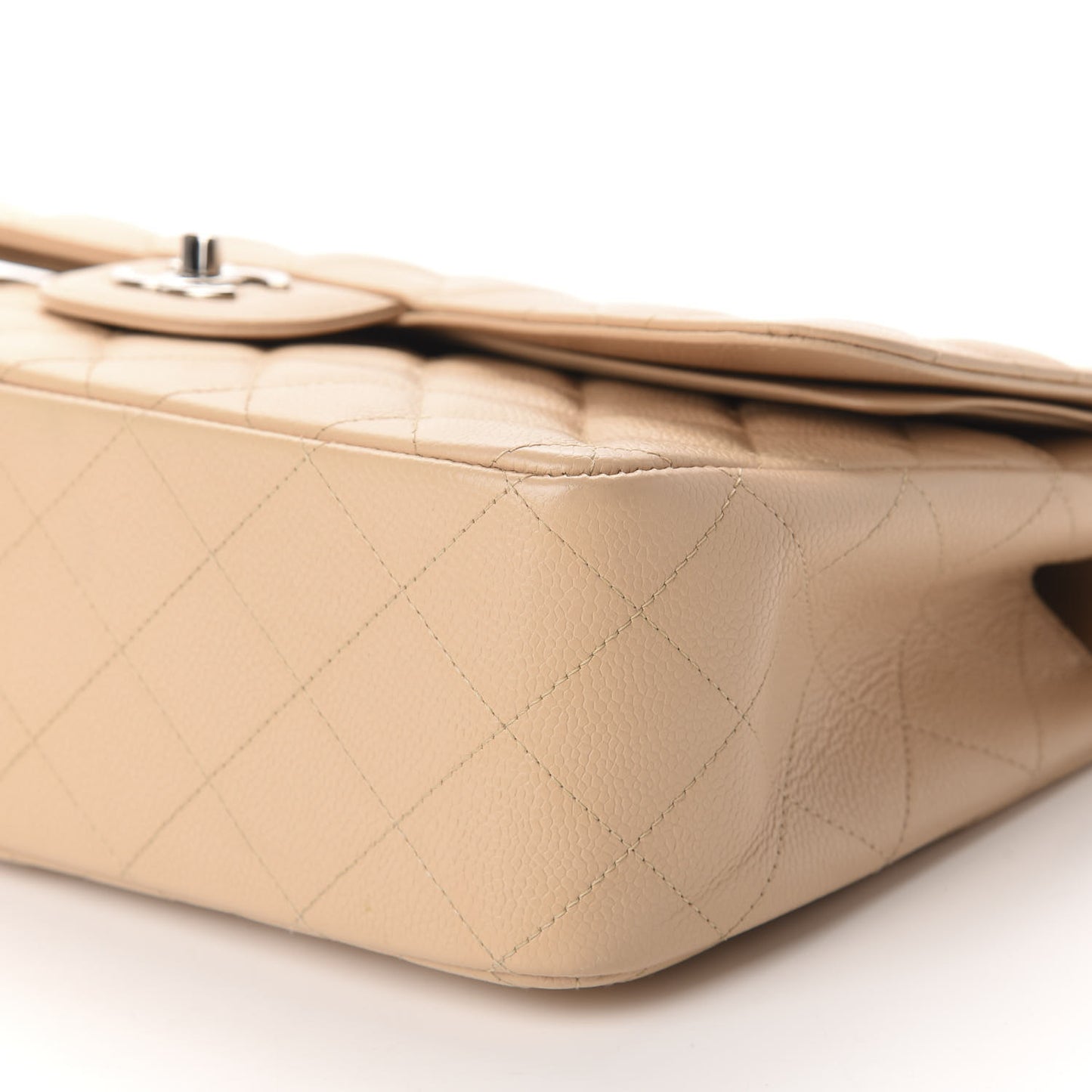 Caviar Quilted Jumbo Double Flap Light Beige