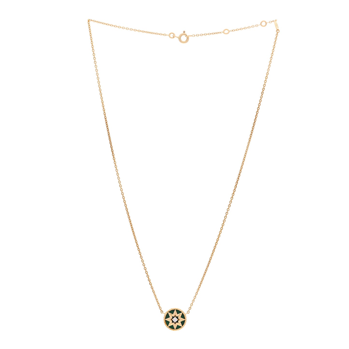 18K Yellow Gold Diamond Malachite Rose Des Vents Necklace