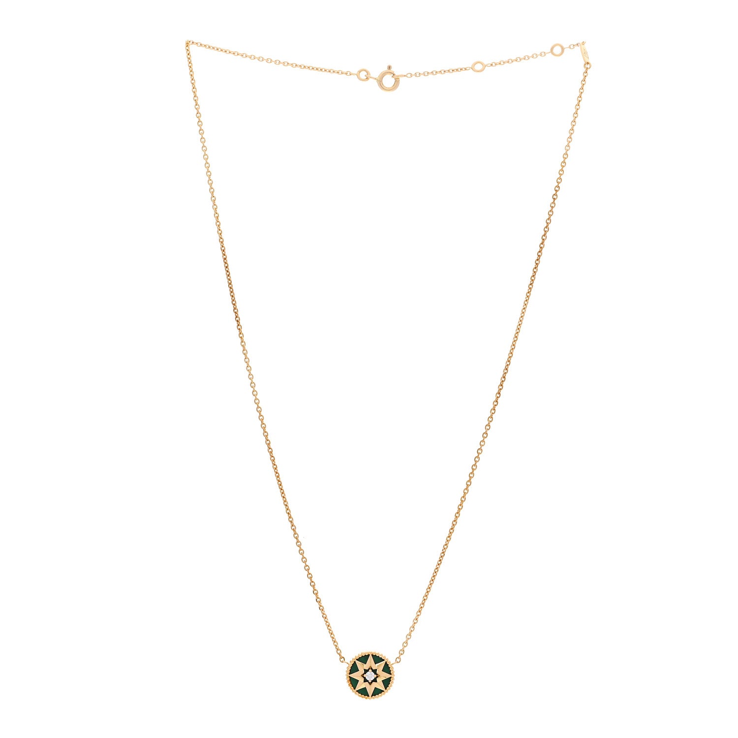 Christian Dior 18K Yellow Gold Diamond Malachite Rose Des Vents Necklace 3 of 6