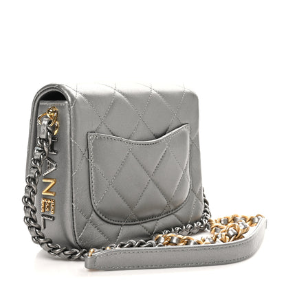 Chanel Metallic Lambskin Quilted Mini Side Note Flap Grey 3 of 10
