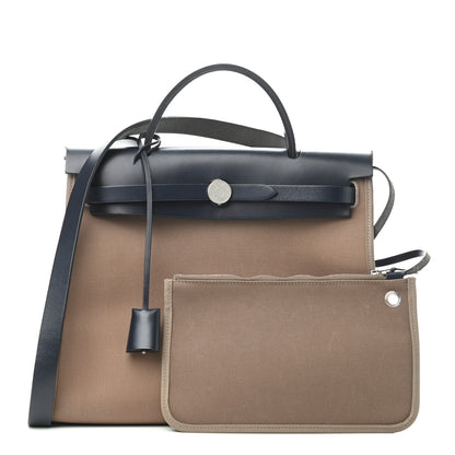 Hermes Vache Hunter Toile Herbag Zip 31 PM Etoupe Bleu Indigo 1 of 4