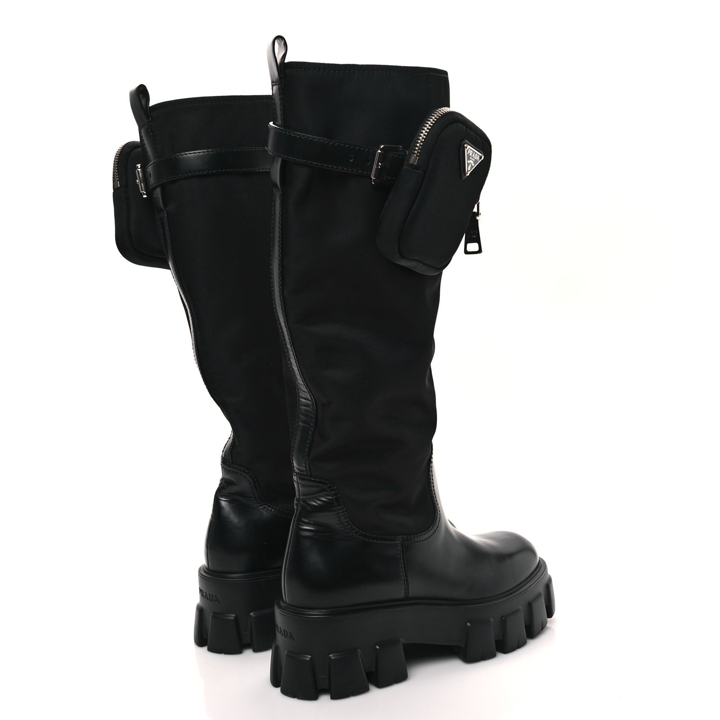 Spazzolato Rois Re-Nylon Metal Triangle Logo Monolith Pouch Pocket 55mm Tall Boots 38 Black
