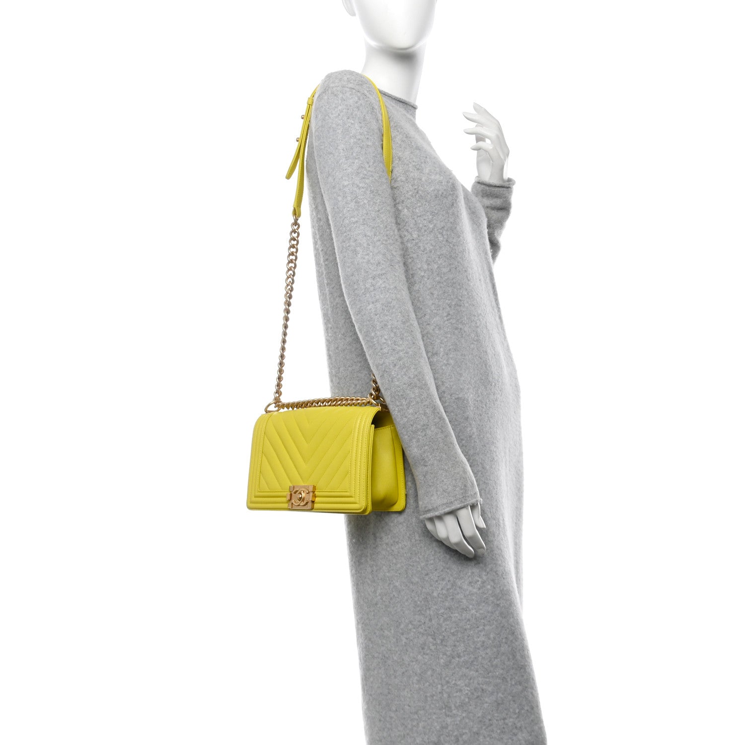 Chanel Caviar Chevron Quilted Medium Boy Flap Yellow 2 of 12