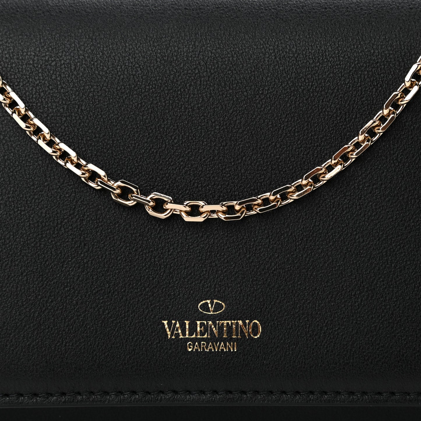 Calfskin Stud Flap Wallet On Chain Black