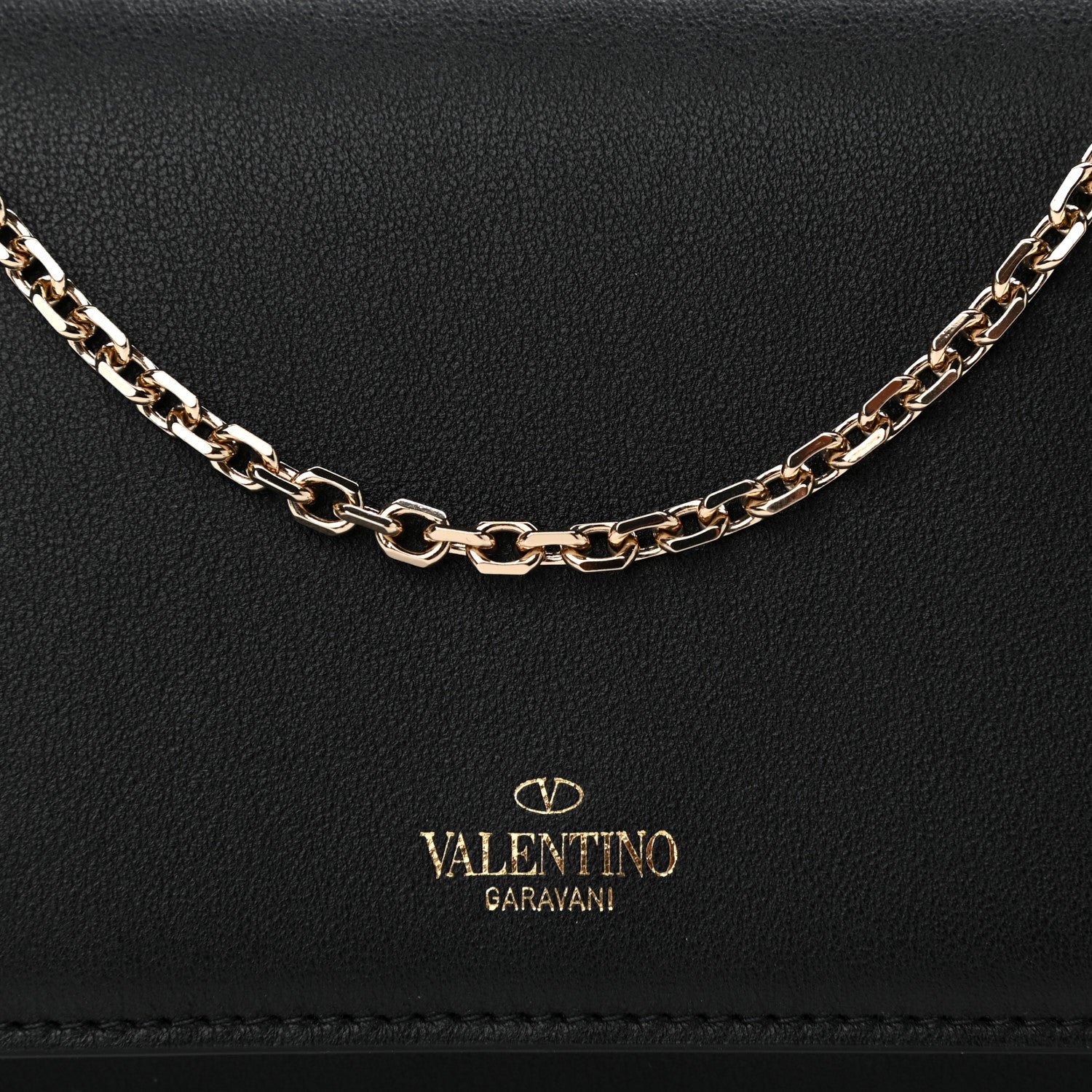 Valentino Garavani Calfskin Stud Flap Wallet On Chain Black 6 of 8