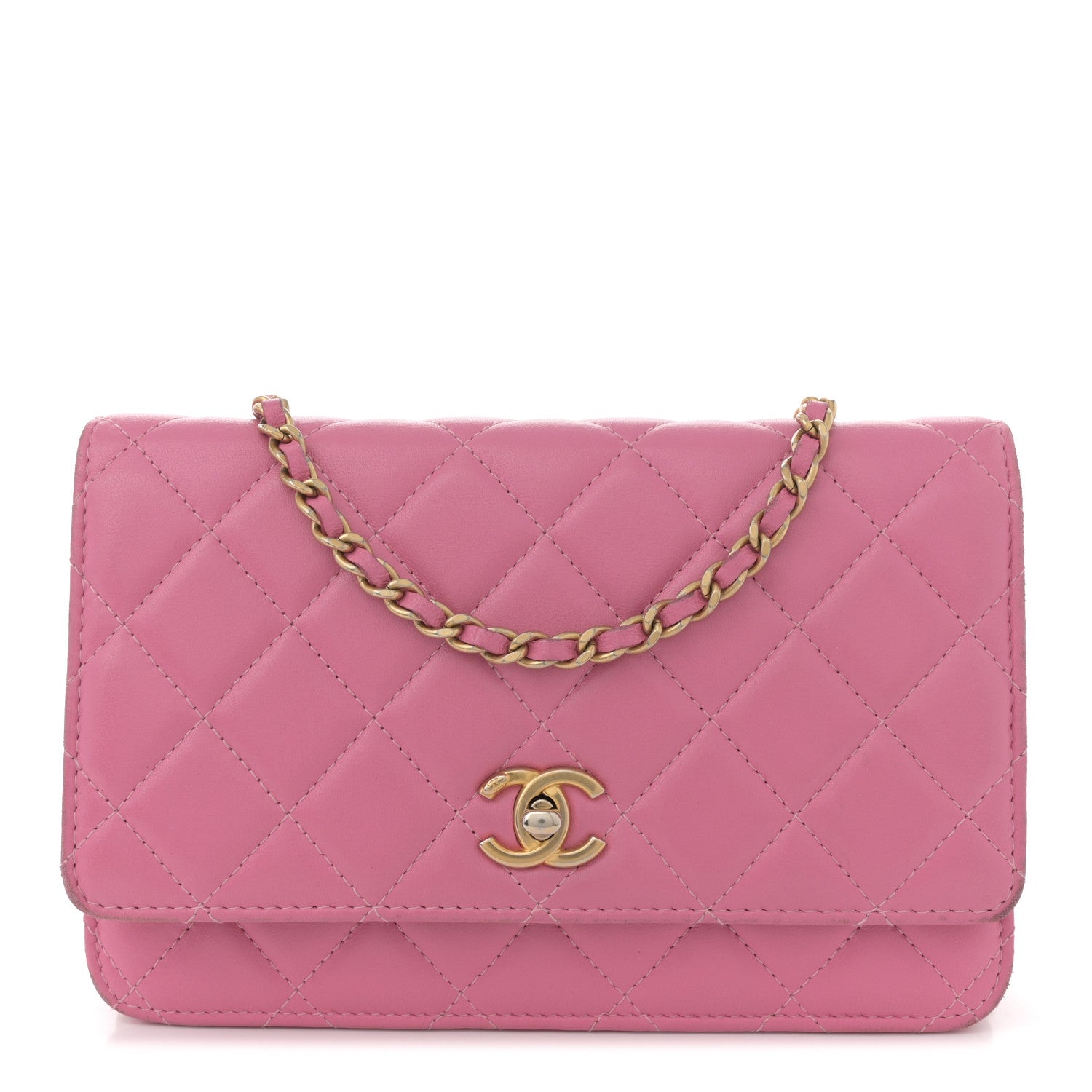 Chanel Lambskin Quilted CC Pearl Crush Wallet on Chain WOC Pink 1 of 12