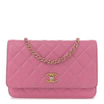 Chanel Lambskin Quilted CC Pearl Crush Wallet on Chain WOC Pink 1 of 12