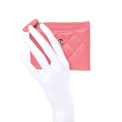 Chanel Caviar Quilted CC Zip Card Holder Pink 2 of 9