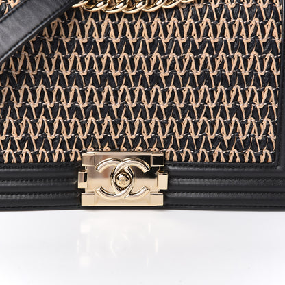 Chanel Lambskin Cotton Woven Medium Boy Flap Black 11 of 12