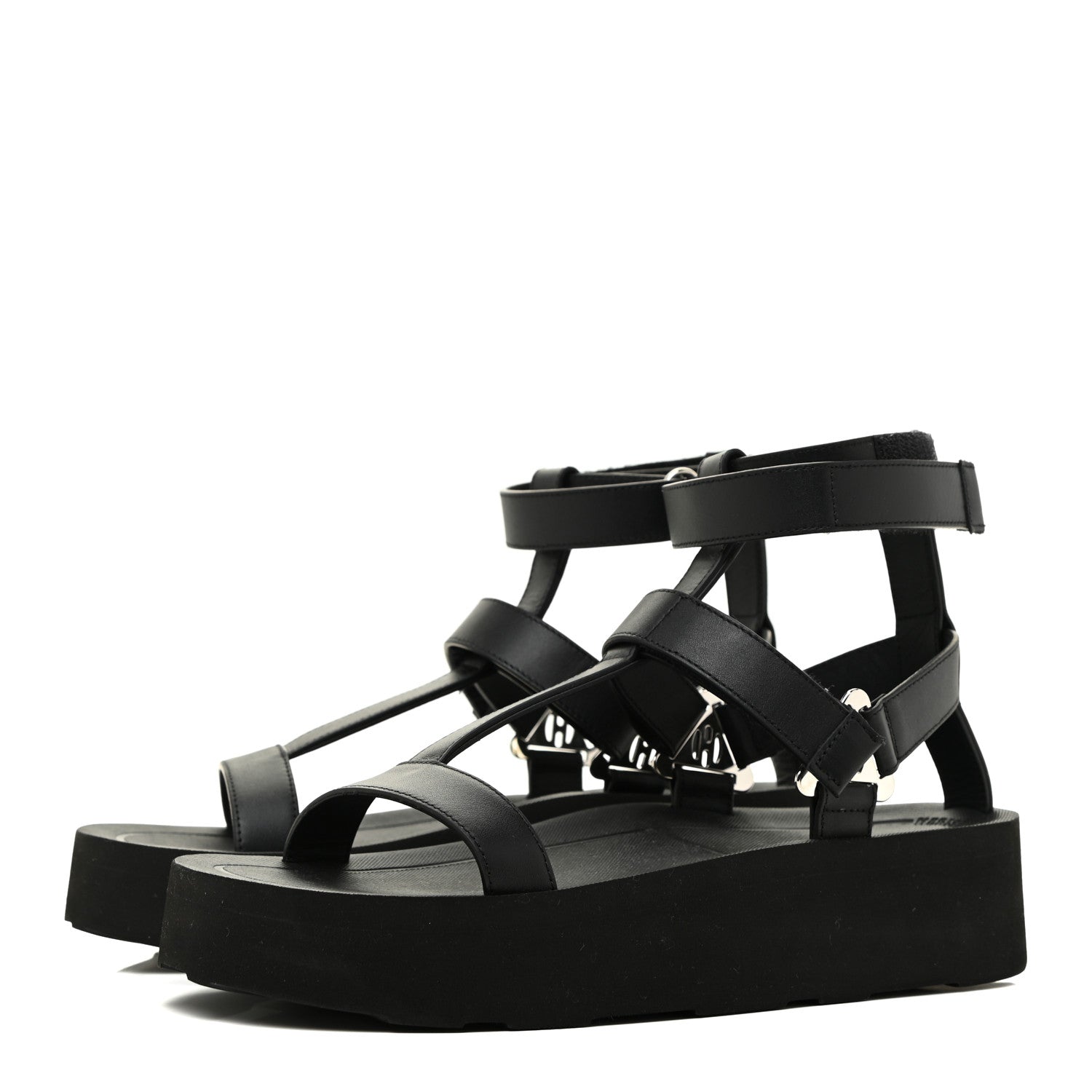Hermes Calfskin Womens Enid Sandals 38.5 Black 3 of 8