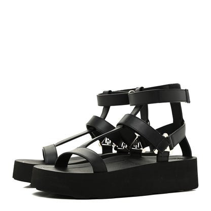 Hermes Calfskin Womens Enid Sandals 38.5 Black 3 of 8