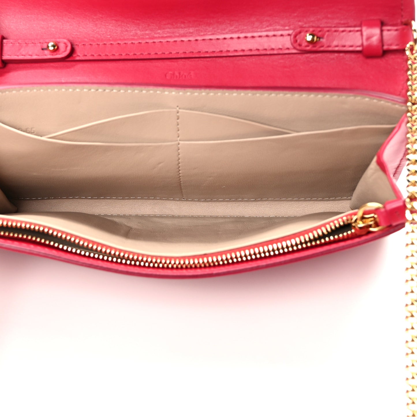 Shiny Grained Calfskin Aby Wallet on Chain Crimson Pink