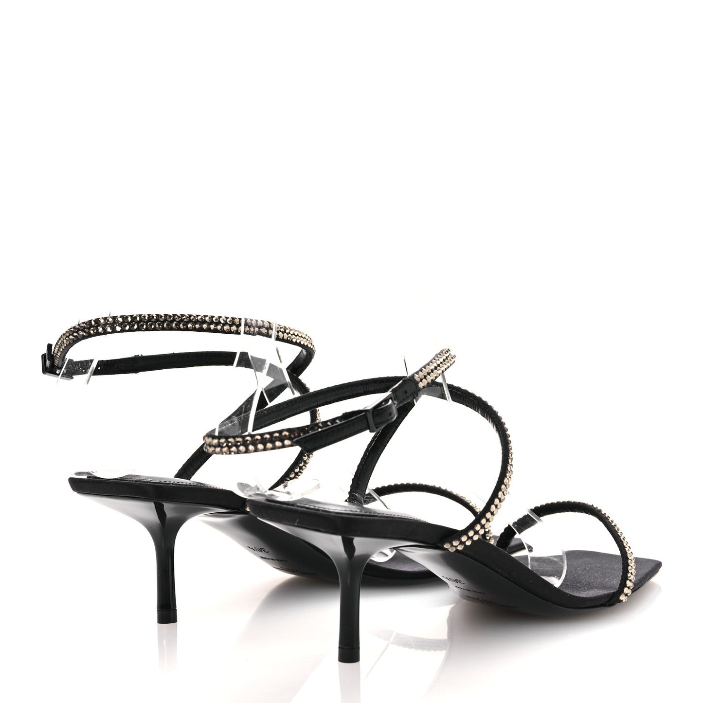 Crepe Satin Strass Baliqua 55 Ankle Strap Sandals 36.5 Black Greige