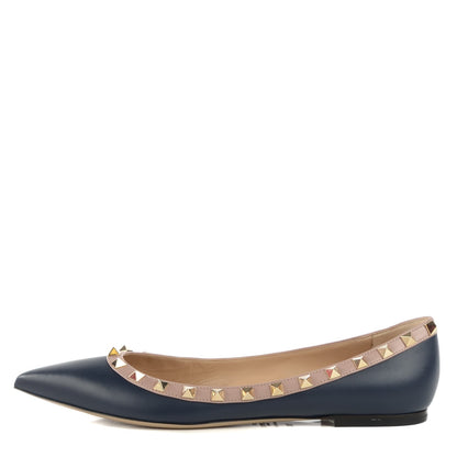 Valentino Garavani Nappa Rockstud Ballerina Flats 38.5 Marine Poudre 1 of 8