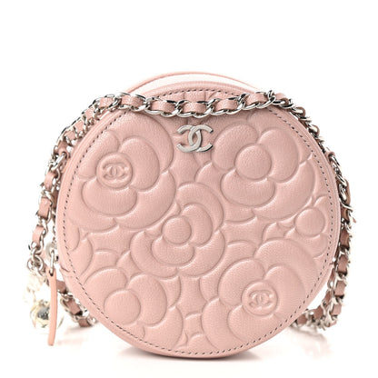 Chanel Goatskin Camellia Quilted Round Clutch With Chain Light Pink 1 of 10