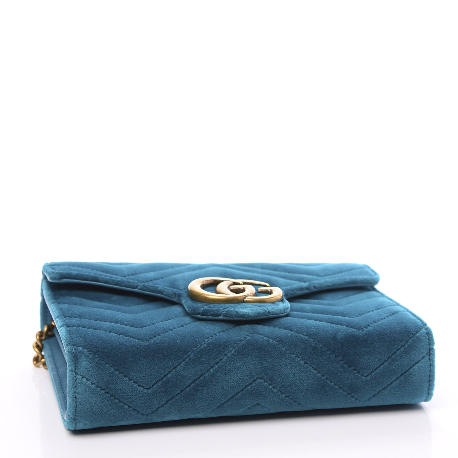 Gucci Velvet Matelasse GG Marmont Chain Wallet Pavone Cyan 3 of 9