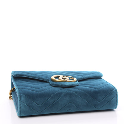 Gucci Velvet Matelasse GG Marmont Chain Wallet Pavone Cyan 3 of 9