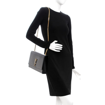 Saint Laurent Grain De Poudre Large Classic Monogram Kate Satchel Black 2 of 8