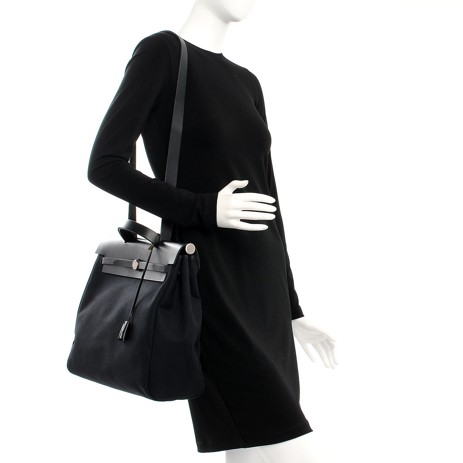 Hermes Toile Vache Calfskin Herbag 39 GM Black 2 of 7