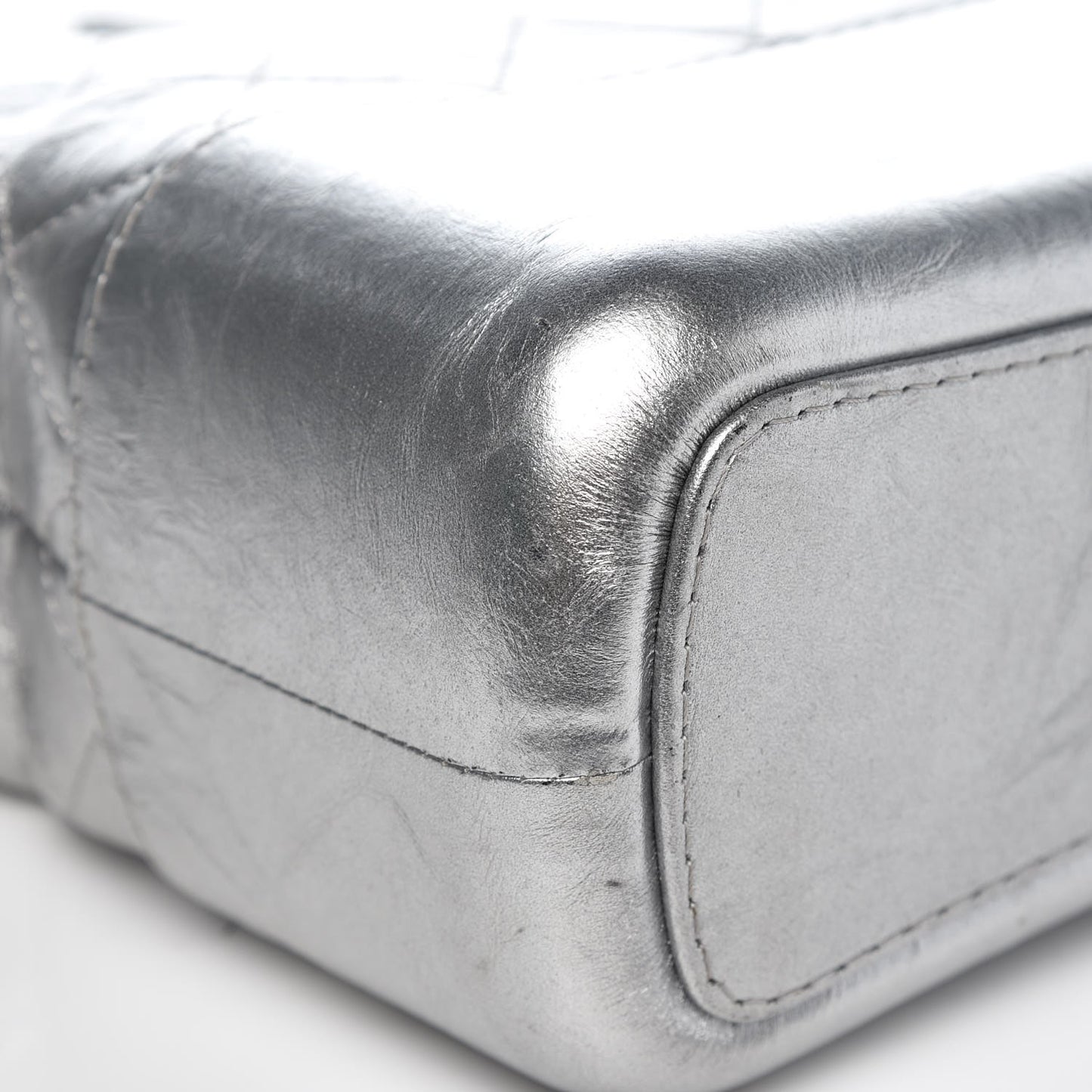 Metallic Aged Calfskin Quilted Medium Gabrielle Silver