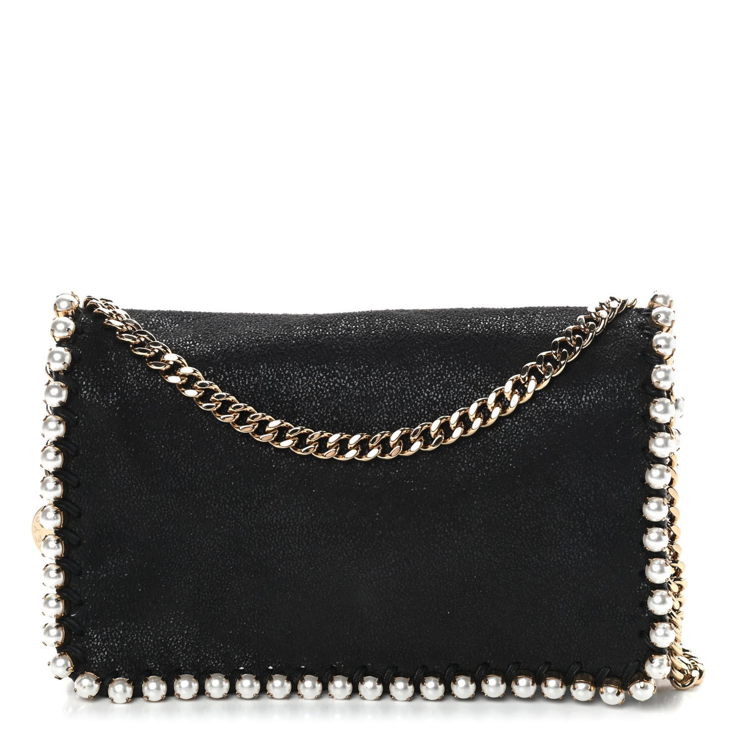 Shaggy Deer Pearl Studded Falabella Crossbody Clutch Black