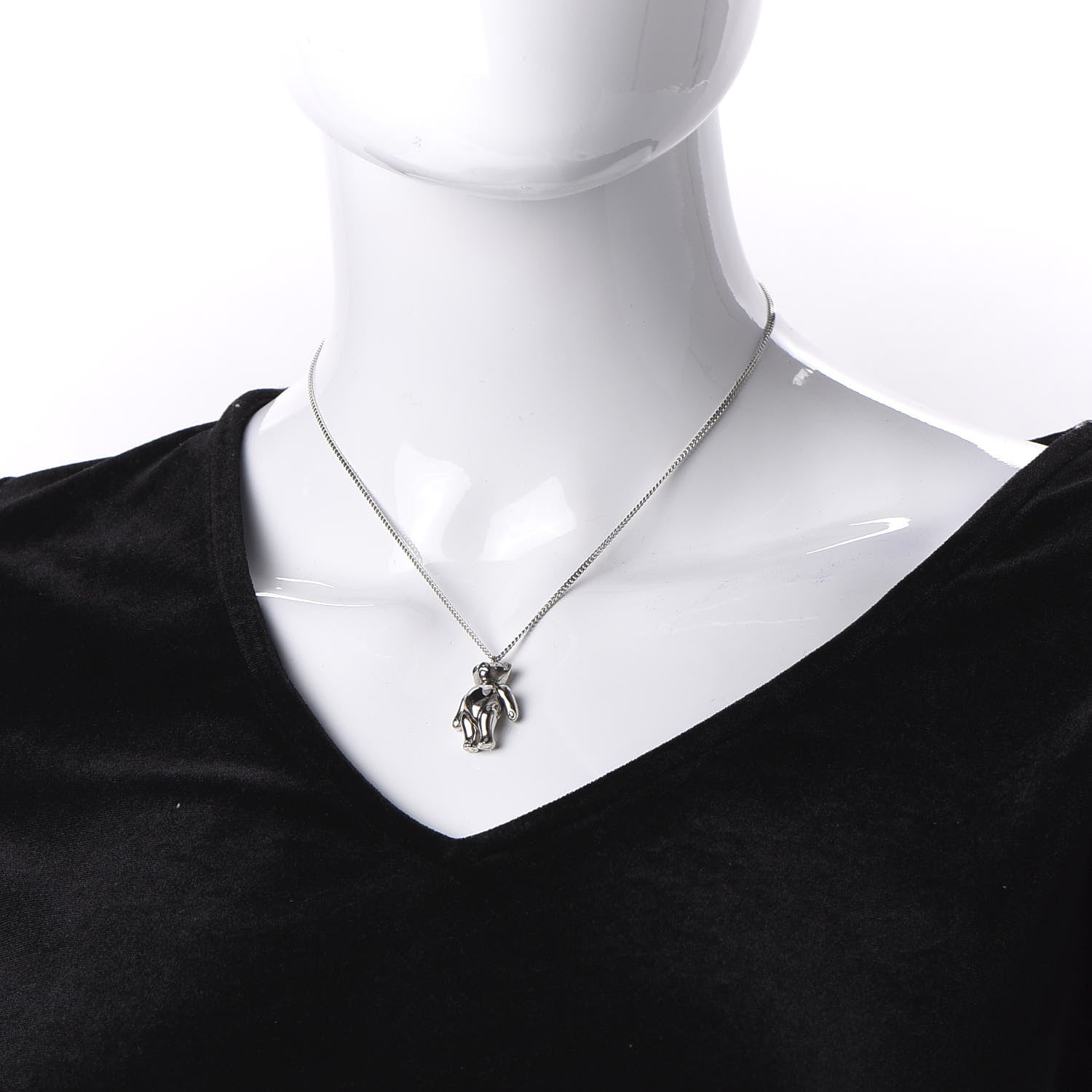 Christian Dior Teddy Bear Necklace Silver 2 of 7