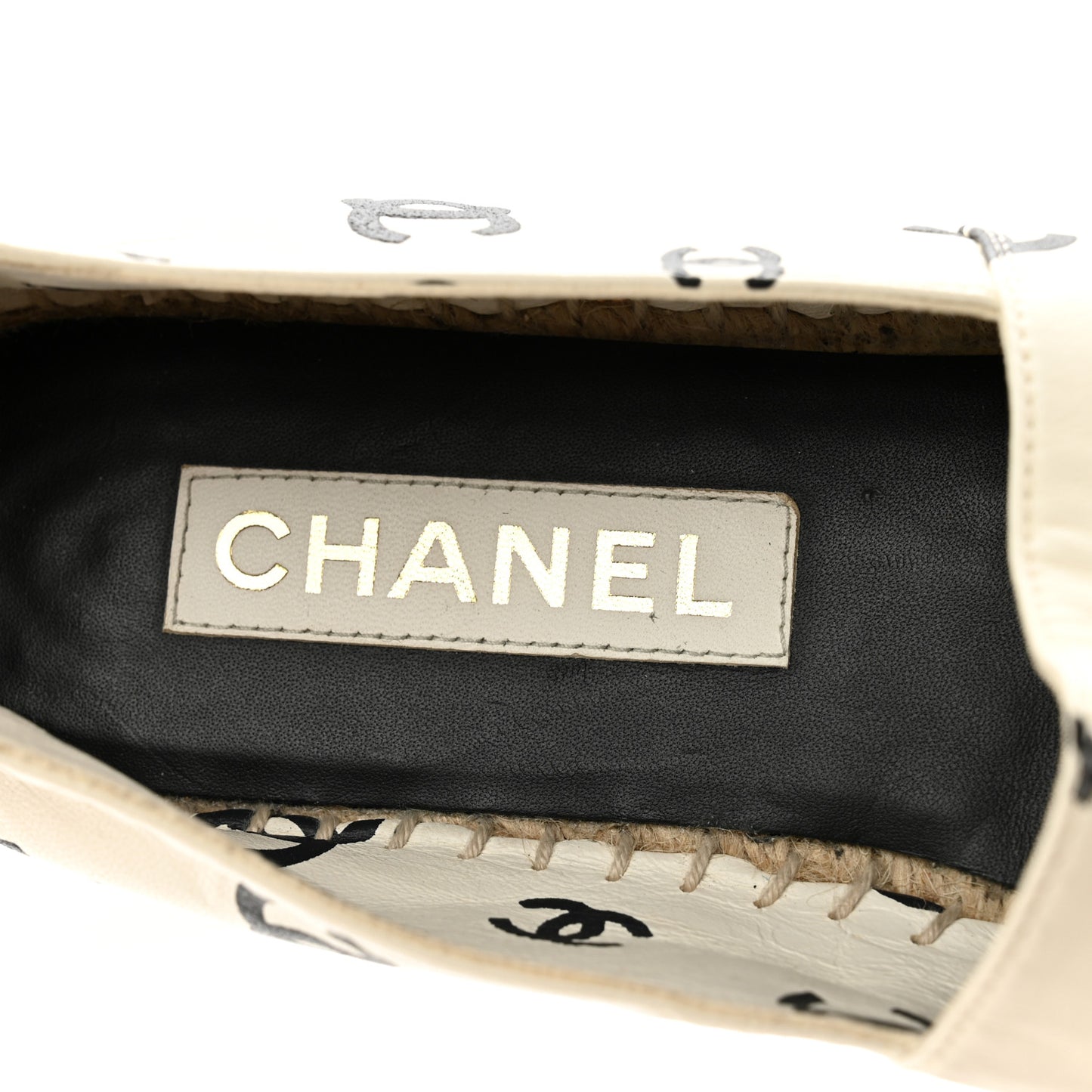 Lambskin Printed CC Espadrilles 39 White Black