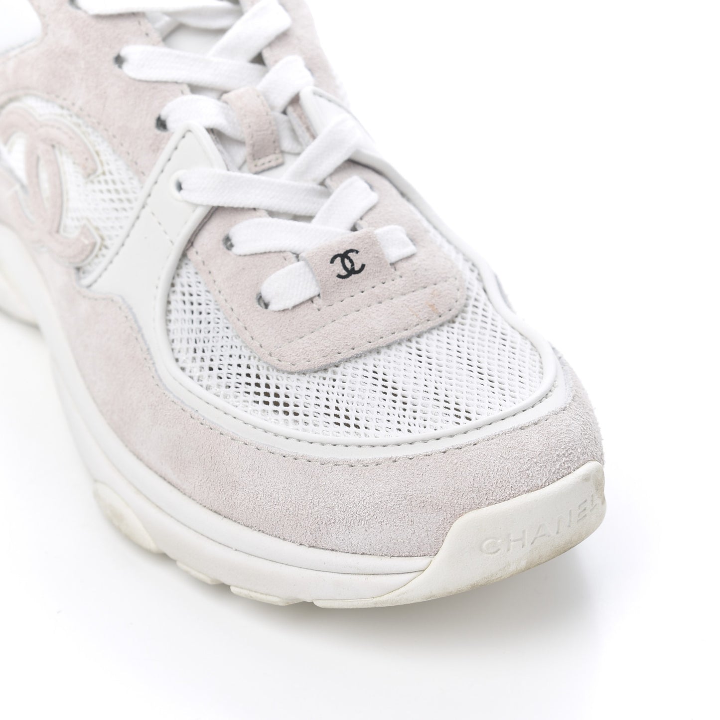 Suede Calfskin CC Sneakers 38.5 Pink White