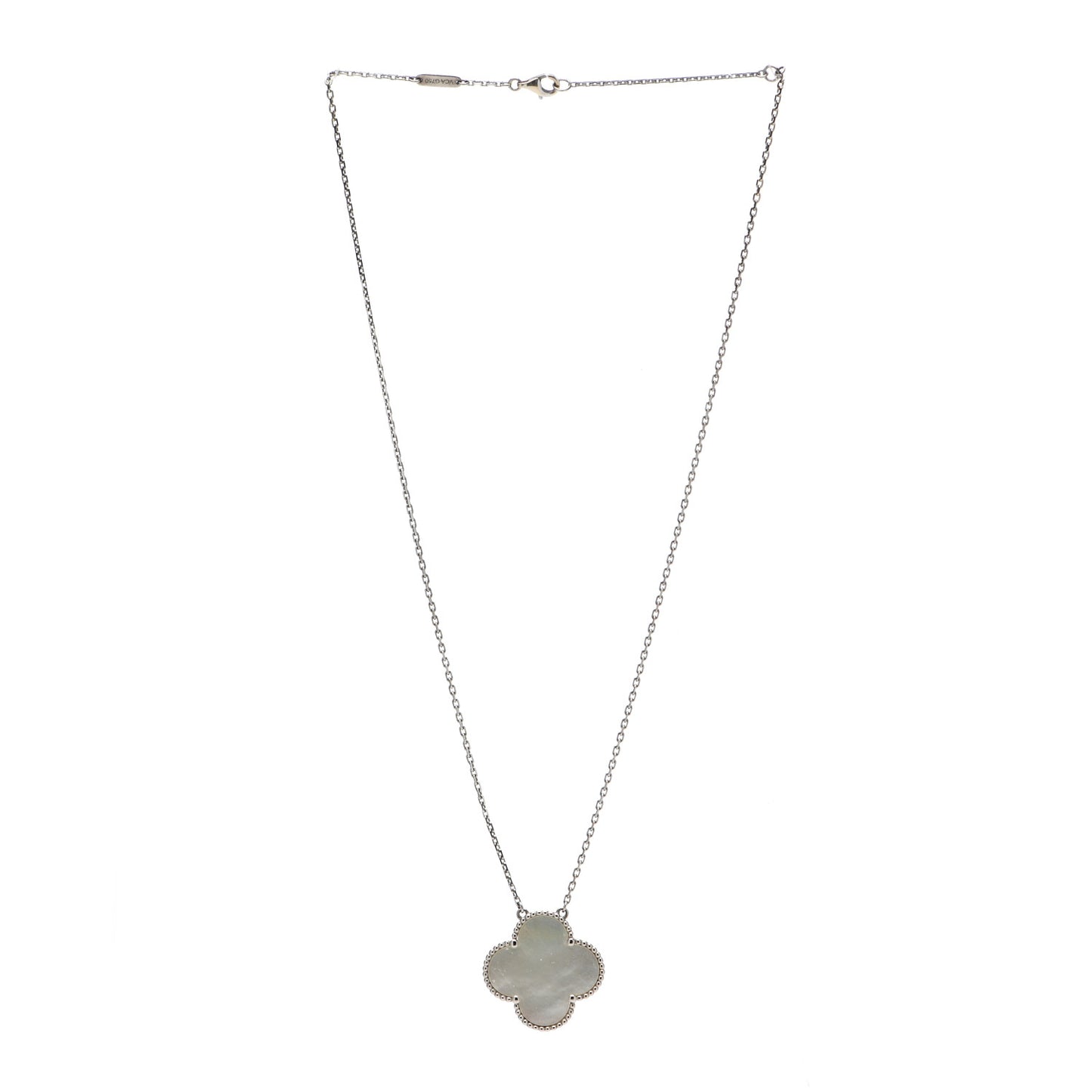 18K White Gold Mother of Pearl Magic Alhambra Pendant Necklace